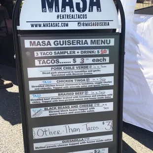 Masa Guiseria menu board