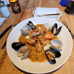 Saffron Seafood Risotto.  Awesome presentation  great flavor, wonderfully executed . Areil was my waiter. Great vibe!