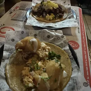 Al pastor taco and shrimp taco