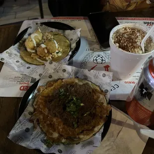 three plates of food on a table