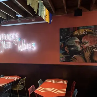 tables and chairs in a restaurant