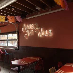 a neon sign in a restaurant