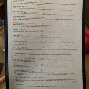 Dinner menu