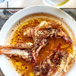Louisiana white prawns a la plancha