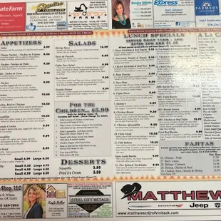 the menu of the restaurant