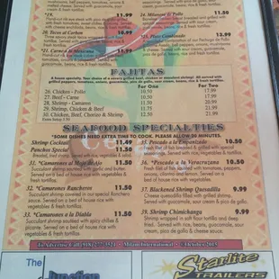 Specials and fajitas