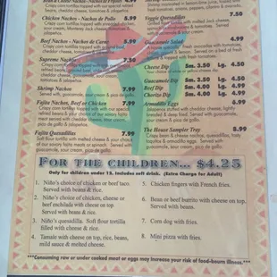 Appetizers and kids menu