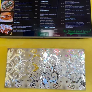 The menu and beautiful mirror art