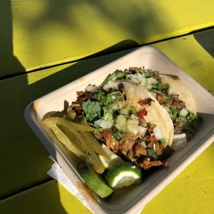 asada and pastor street tacos $1.75 each. The pastor was outrageously good.