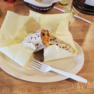 Breakfast burrito with eggs, chorizo, bacon, and cheese... yes please!
