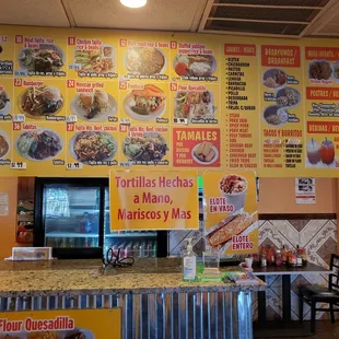 Front counter with continuation of the menu
