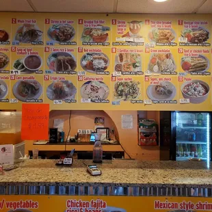 Front counter with continuation of the menu