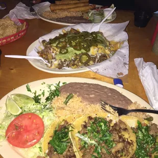 Steak Tacos, Carne Asada Fries, and Flautas Plate