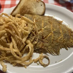 Fried flounder with side (onion rings)