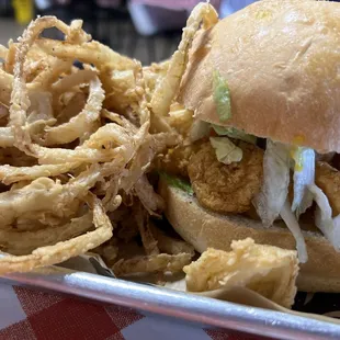 Fried Shrimp Sandwich with side (onion rings)