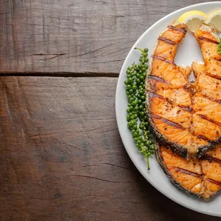 a plate of grilled fish