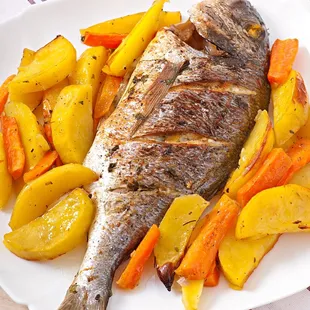 a fish and vegetables