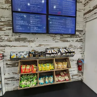 a display of food and snacks