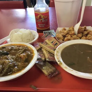 Excellent True Cajun delight! IJS! Crawfish Etufee, Seafood Gumbo, &amp; Fried Crawfish