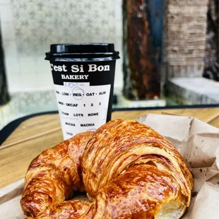 Chai Tea Latte and Plain Croissant