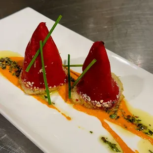 Piquillo Pepper cod fish filling · piquillo sauce · chimichurri