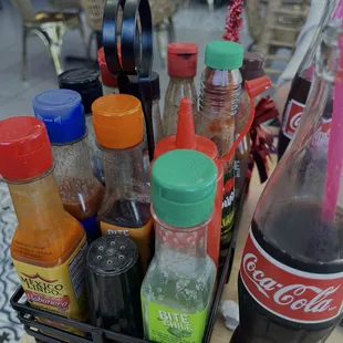 All the hot spicy sauces on the table