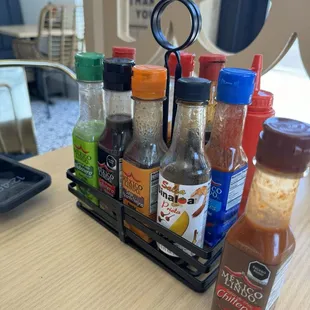 Hot sauces on the table!!