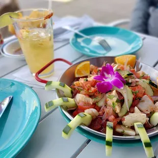 Sea bass ceviche (minus one bite) and house margarita (minus several slurps)