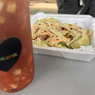 Campechana and shrimp taco
