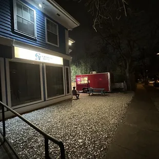a food truck parked in front of a building