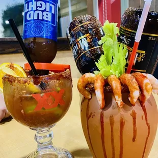 a glass of beer and a drink