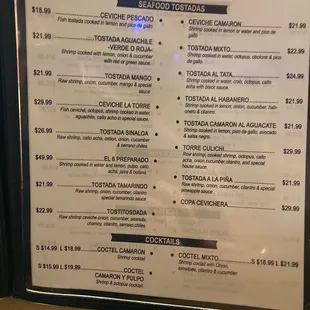Ceviches and Beer menu
