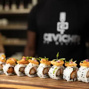 a sushi roll on a cutting board