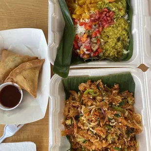 Vegetable Samosa, Egg Kottu, and the vegetarian special
