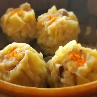 a bowl of dumplings with meat and vegetables