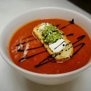 tomato bisque with goat cheese basil crostini