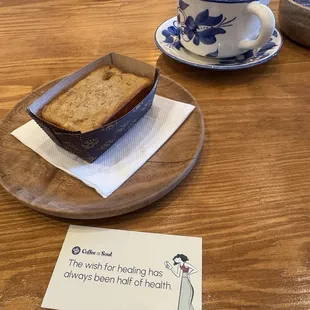 Sweet plantain cake and chai tea latte