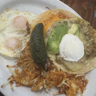 Huevos Divorciados with hash browns