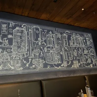 a drawing on the wall of a restaurant