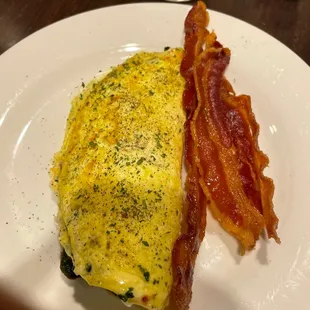 Spinach and Mushroom omelet. Plus some good old pig sticks!