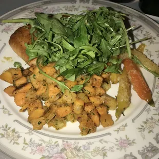 Oak Grove Salmon with sweet potato substitute for cauliflower puree