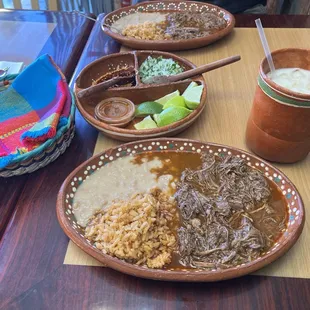 Birria plate, horchata