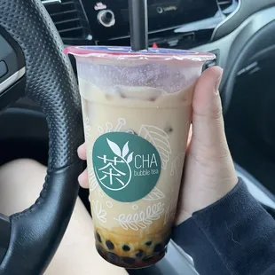 Large honey milk boba tea