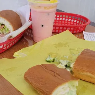 Turkey and avocado with strawberry  and boba