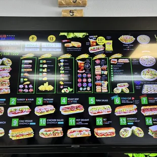 Sandwich menu