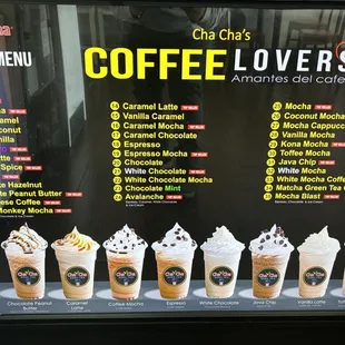 Coffee menu
