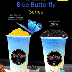 Our new flavors &quot; Blue-Butterfly Coconut Milk Tea &amp; Blue-Butterfly Milk Tea&quot;!!!