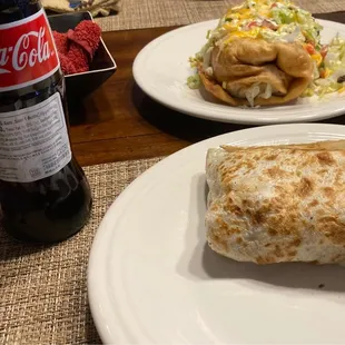 Burrito, Chimichanga, and a Mexican coke.