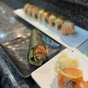 Spicy hamachi hand roll