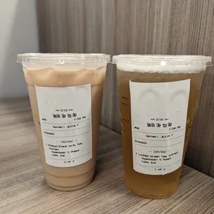 My Drinks! Large Almond Black Milk Tea, Large Lychee Green Tea